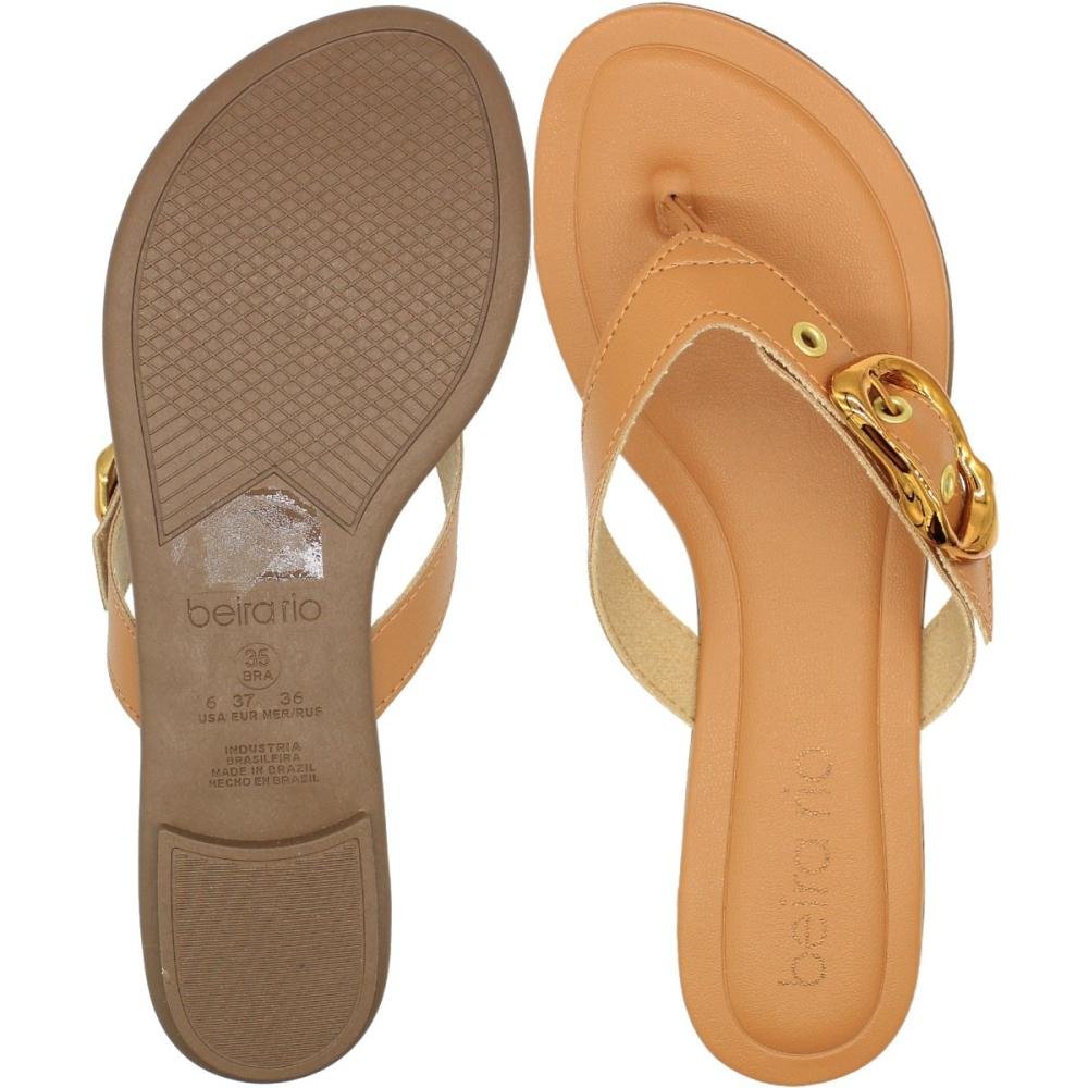 Chinelo De Dedo Beira Rio Tira Com Ornamento De Fivela Feminino Marrom 3