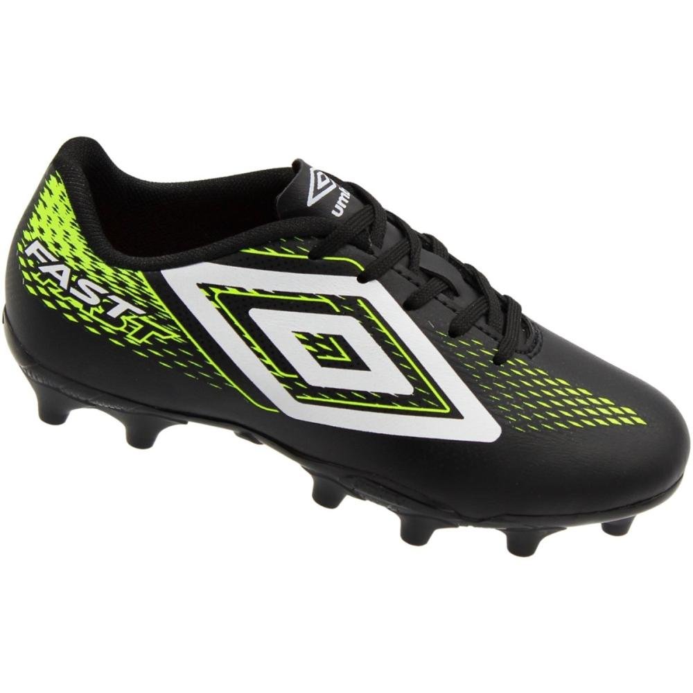 Chuteira Campo Infantil Umbro Fast II Conforto Menino Preto/Verde/Branco 3