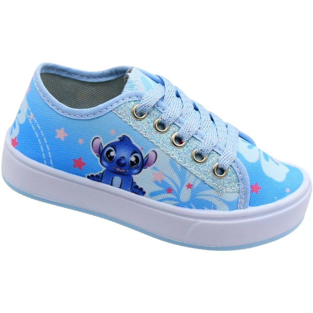 Tênis Casual Infantil Ortobessa Lona Stitch Juvenil Menina Azul Claro 3