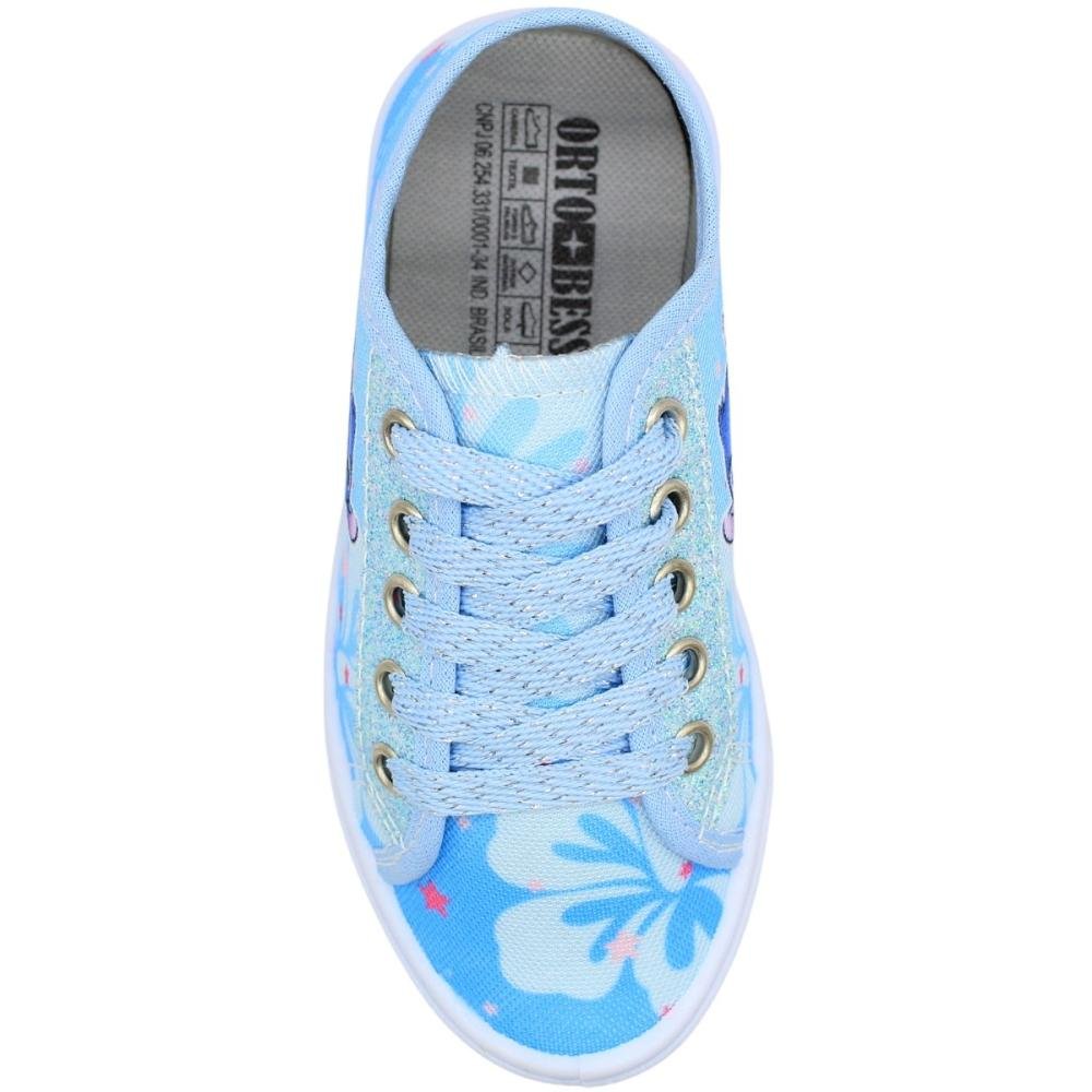 Tênis Casual Infantil Ortobessa Lona Stitch Juvenil Menina Azul Claro 4