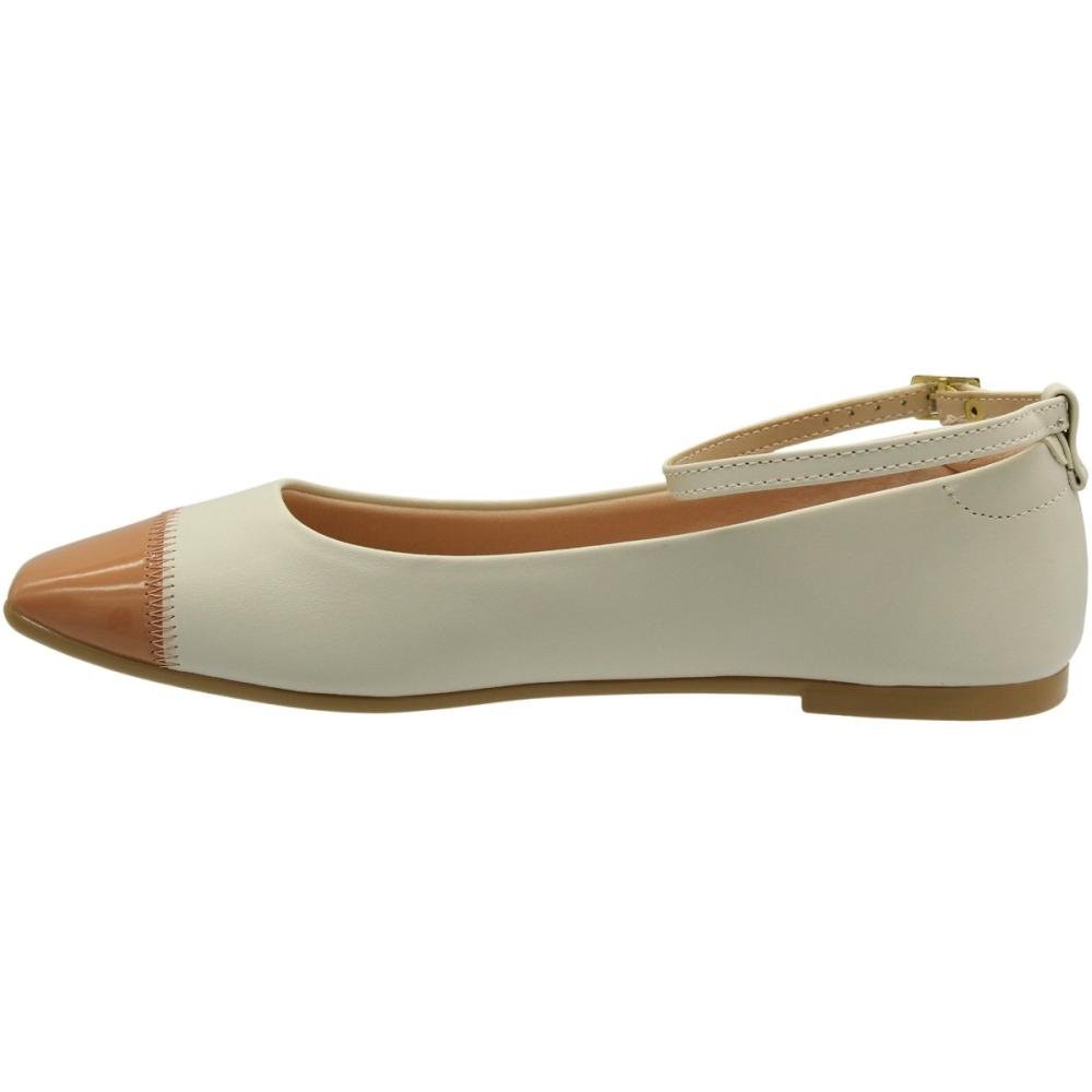Sapatilha Moleca Napa Sardenha Bico Quadrado Feminina Branco/Bege 2