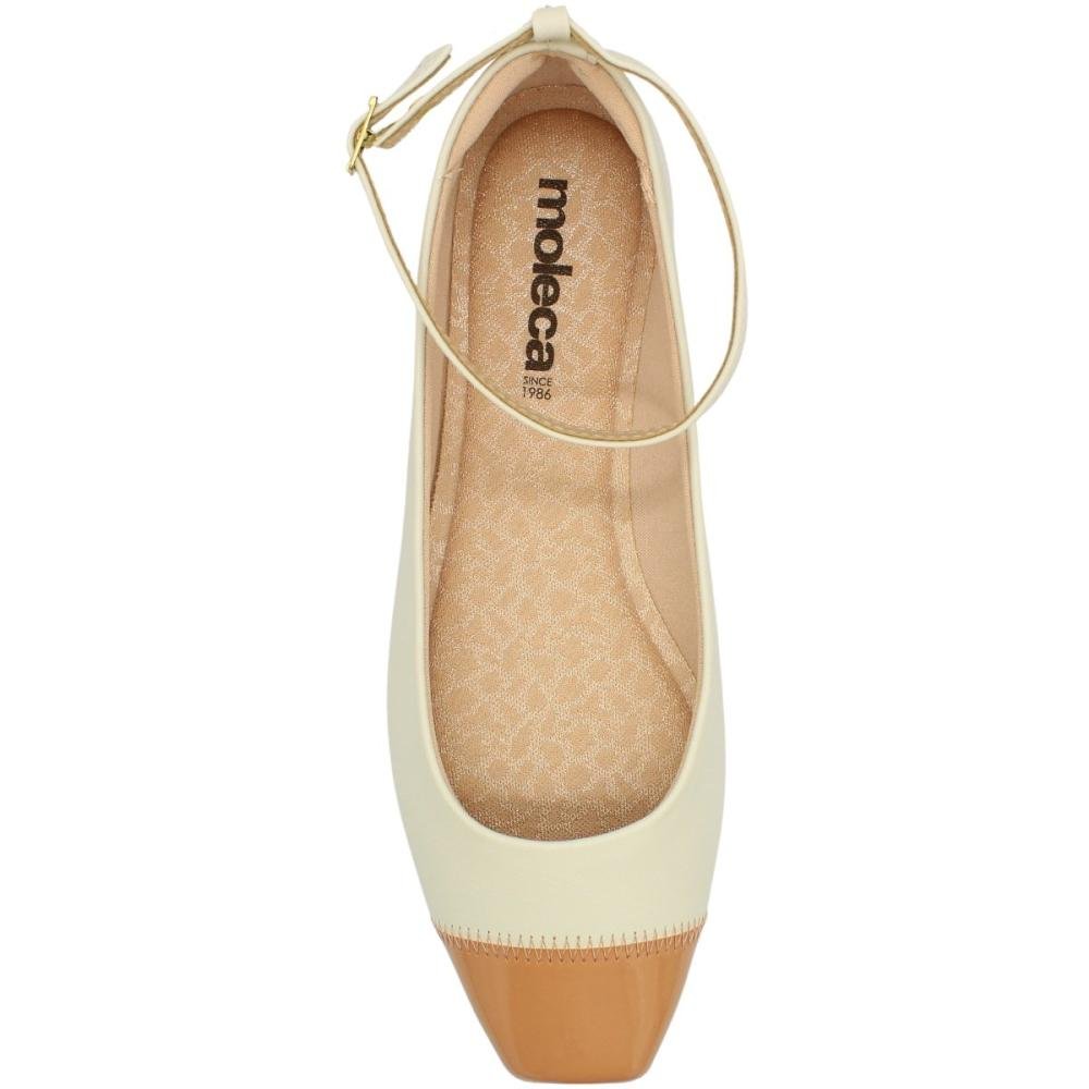 Sapatilha Moleca Napa Sardenha Bico Quadrado Feminina Branco/Bege 3