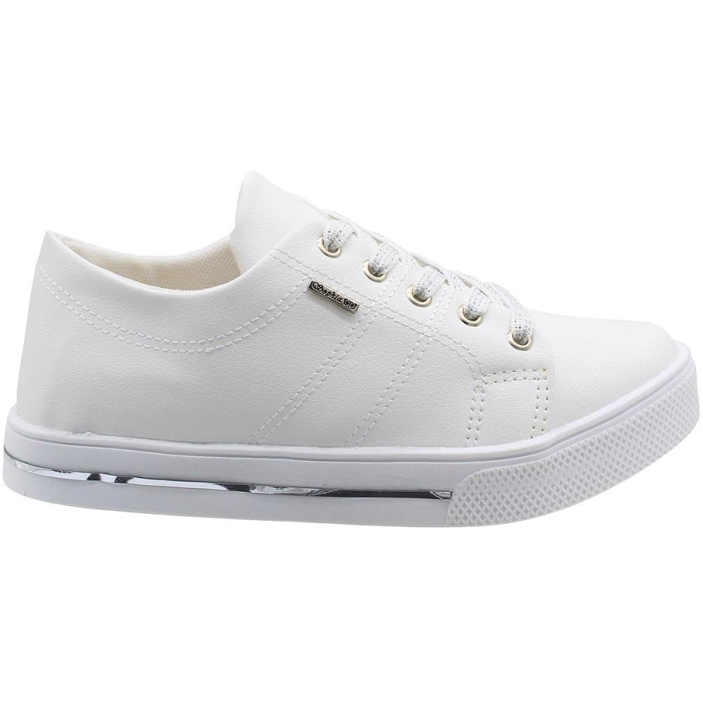 Tênis Casual Plataforma Sophia Almeida Brilho e Costuras Feminino Branco 2