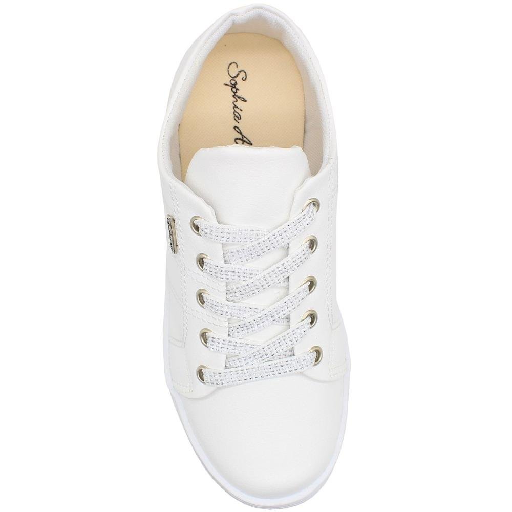 Tênis Casual Plataforma Sophia Almeida Brilho e Costuras Feminino Branco 4