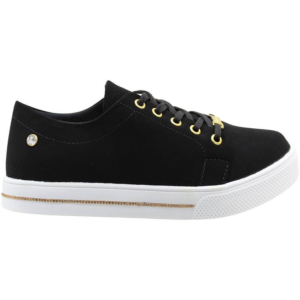 Tênis Casual Plataforma Sophia Almeida Aplique Strass Solado Feminino  Preto 2