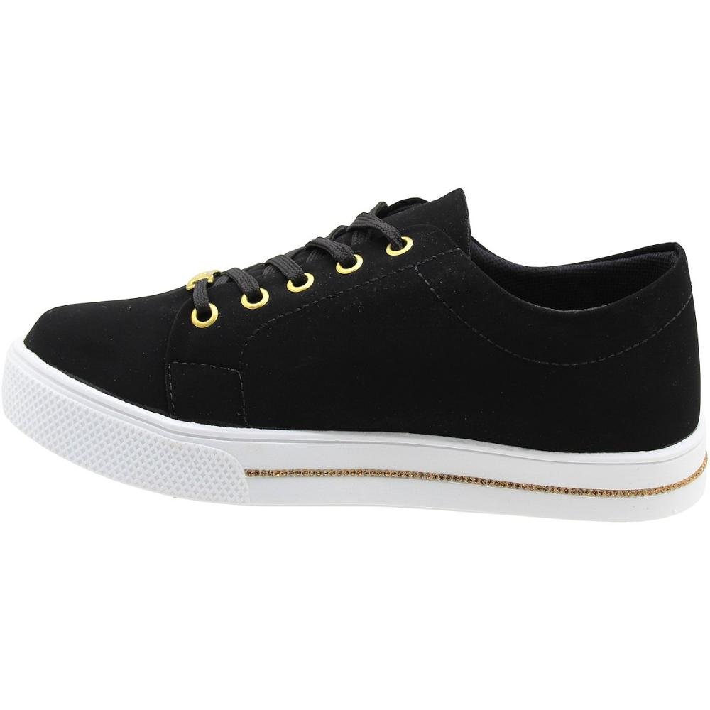 Tênis Casual Plataforma Sophia Almeida Aplique Strass Solado Feminino  Preto 3