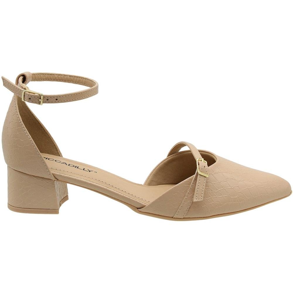 Sapato Scarpin Piccadilly Fivela Salto Baixo Grosso Feminino Bege 2