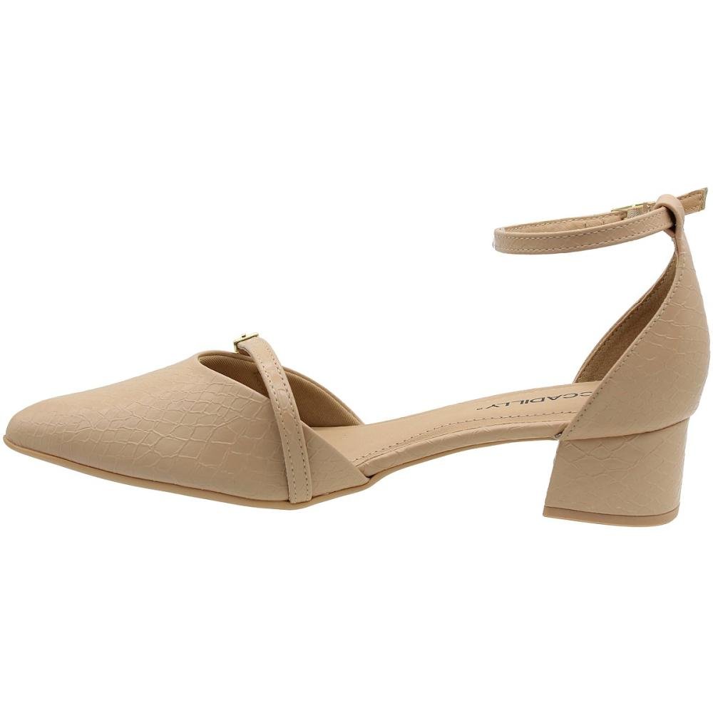 Sapato Scarpin Piccadilly Fivela Salto Baixo Grosso Feminino Bege 3