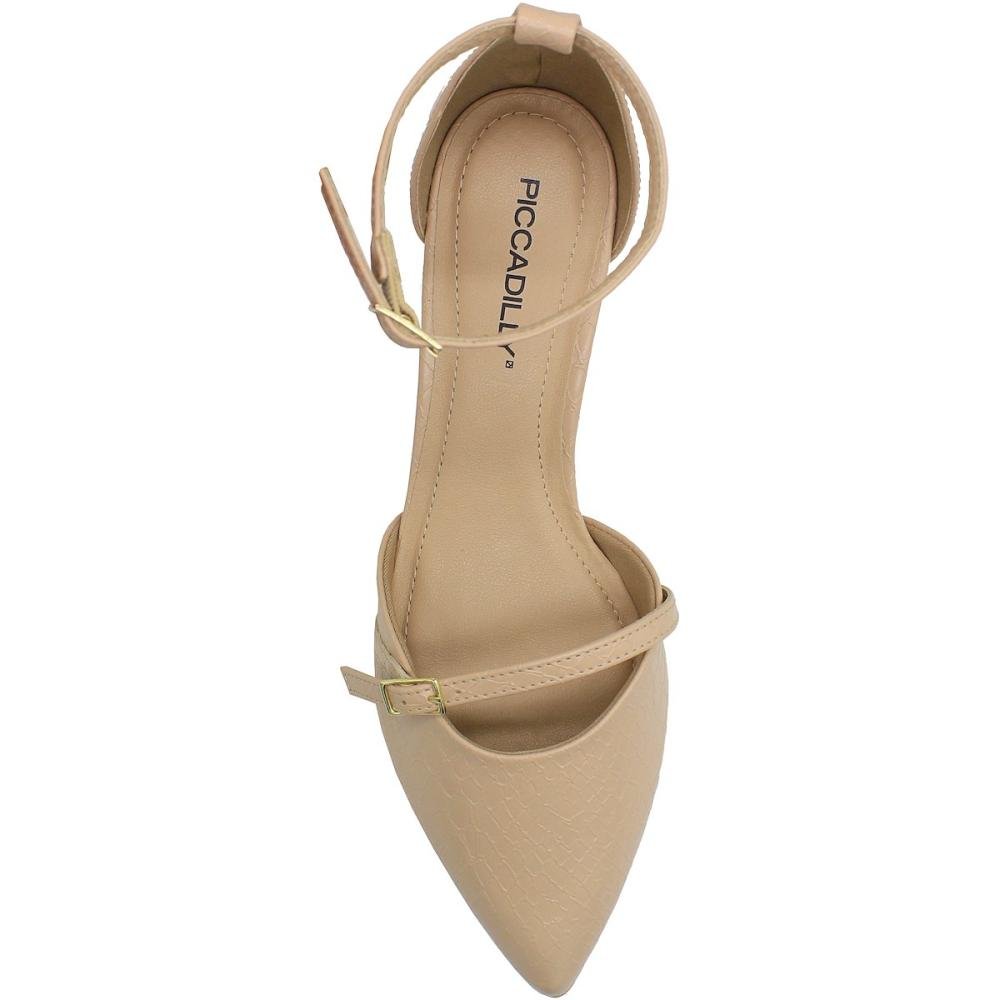 Sapato Scarpin Piccadilly Fivela Salto Baixo Grosso Feminino Bege 4