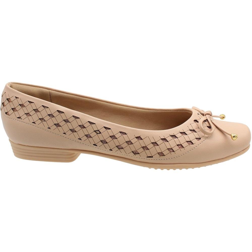 Sapatilha Piccadilly Furos e Brilhos Laço Frontal Feminina Bege 2