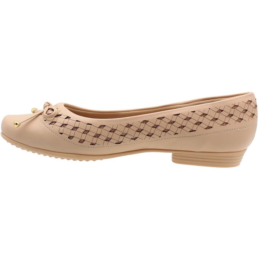 Sapatilha Piccadilly Furos e Brilhos Laço Frontal Feminina Bege 3