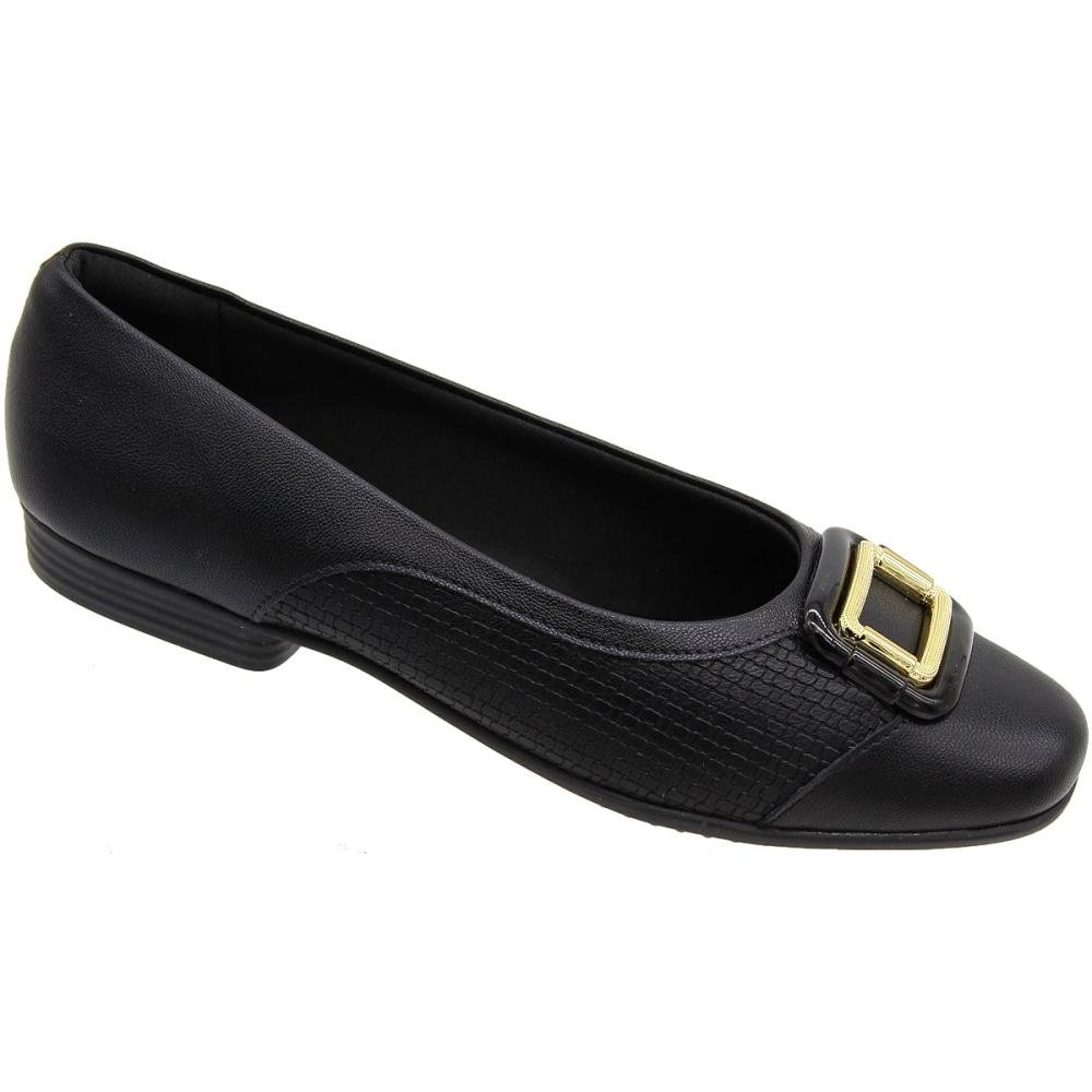 Sapatilha Piccadilly Textura Aplique Metal Salto Pequeno Feminina