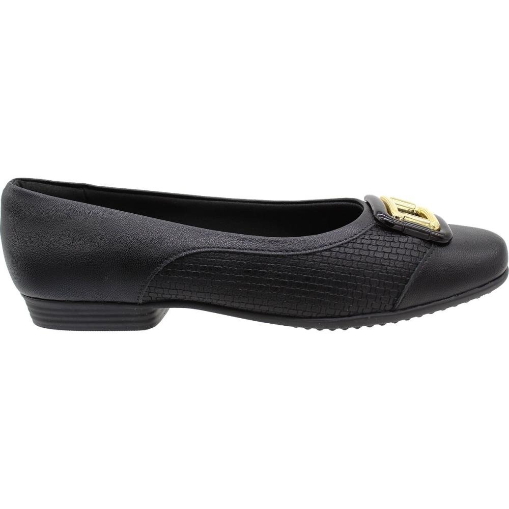 Sapatilha Piccadilly Textura Aplique Metal Salto Pequeno Feminina Preto 2