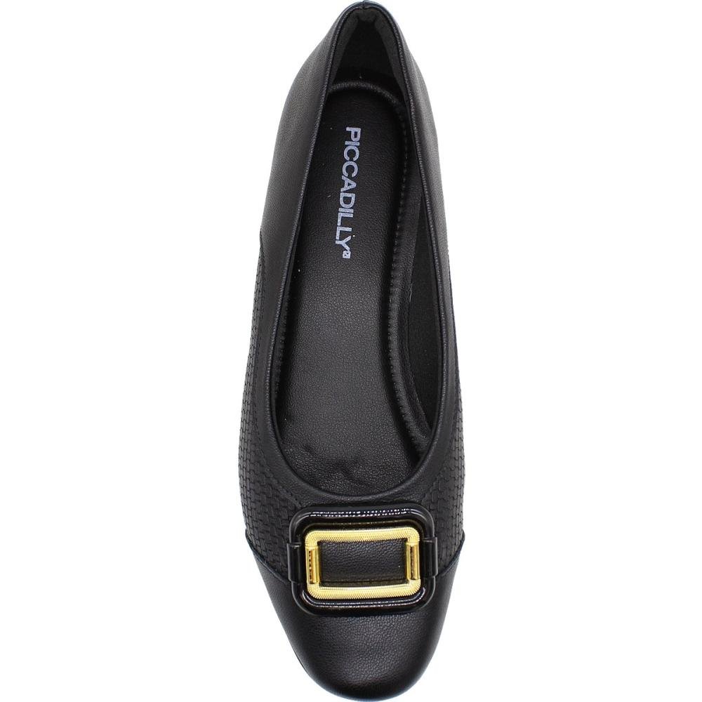 Sapatilha Piccadilly Textura Aplique Metal Salto Pequeno Feminina Preto 4