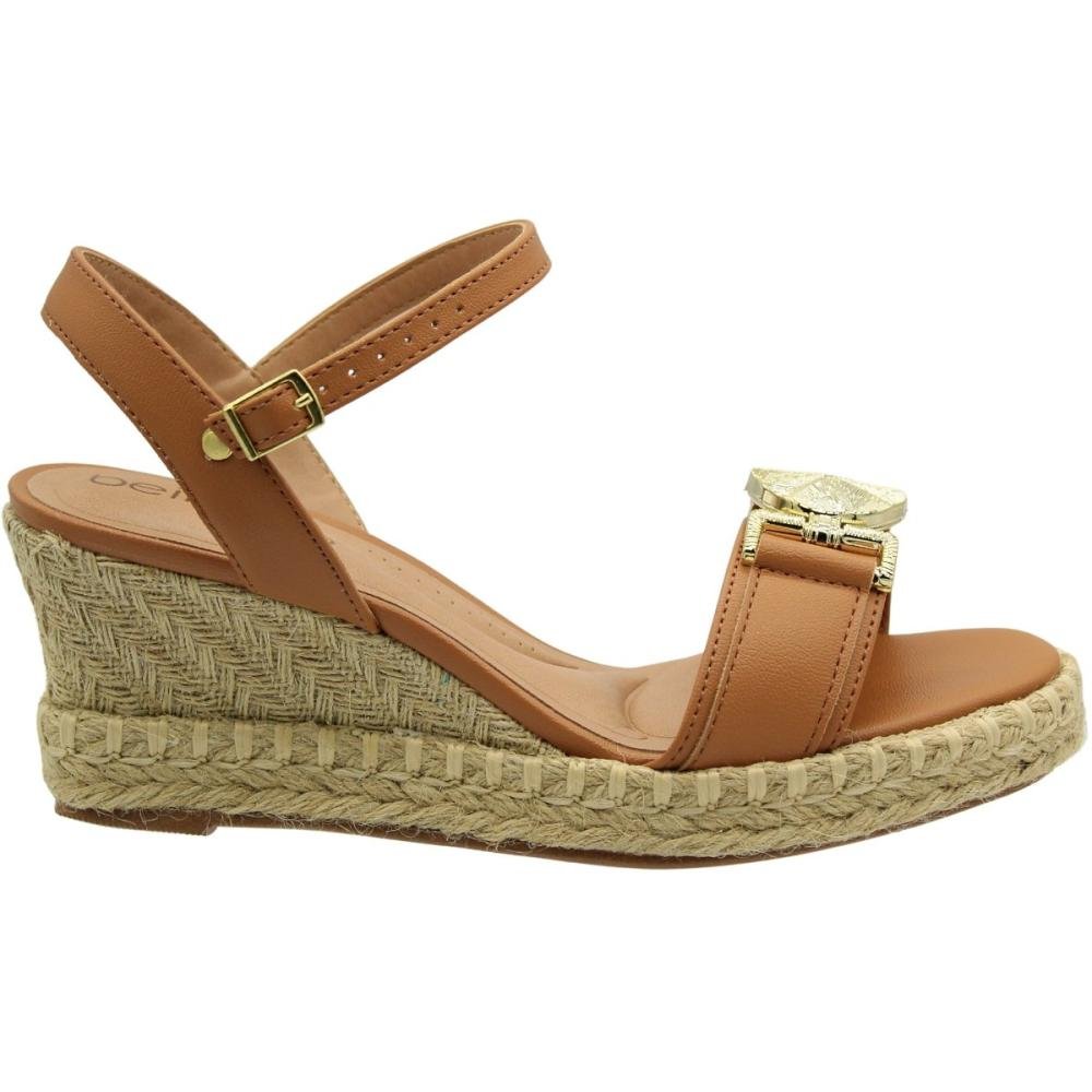 Sandália Salto Tramado Beira Rio Adorno De Medalhão Feminina