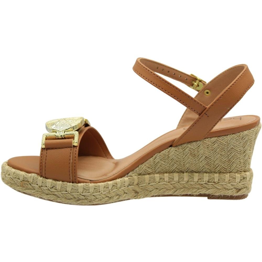 Sandália Salto Tramado Beira Rio Adorno De Medalhão Feminina Marrom 2