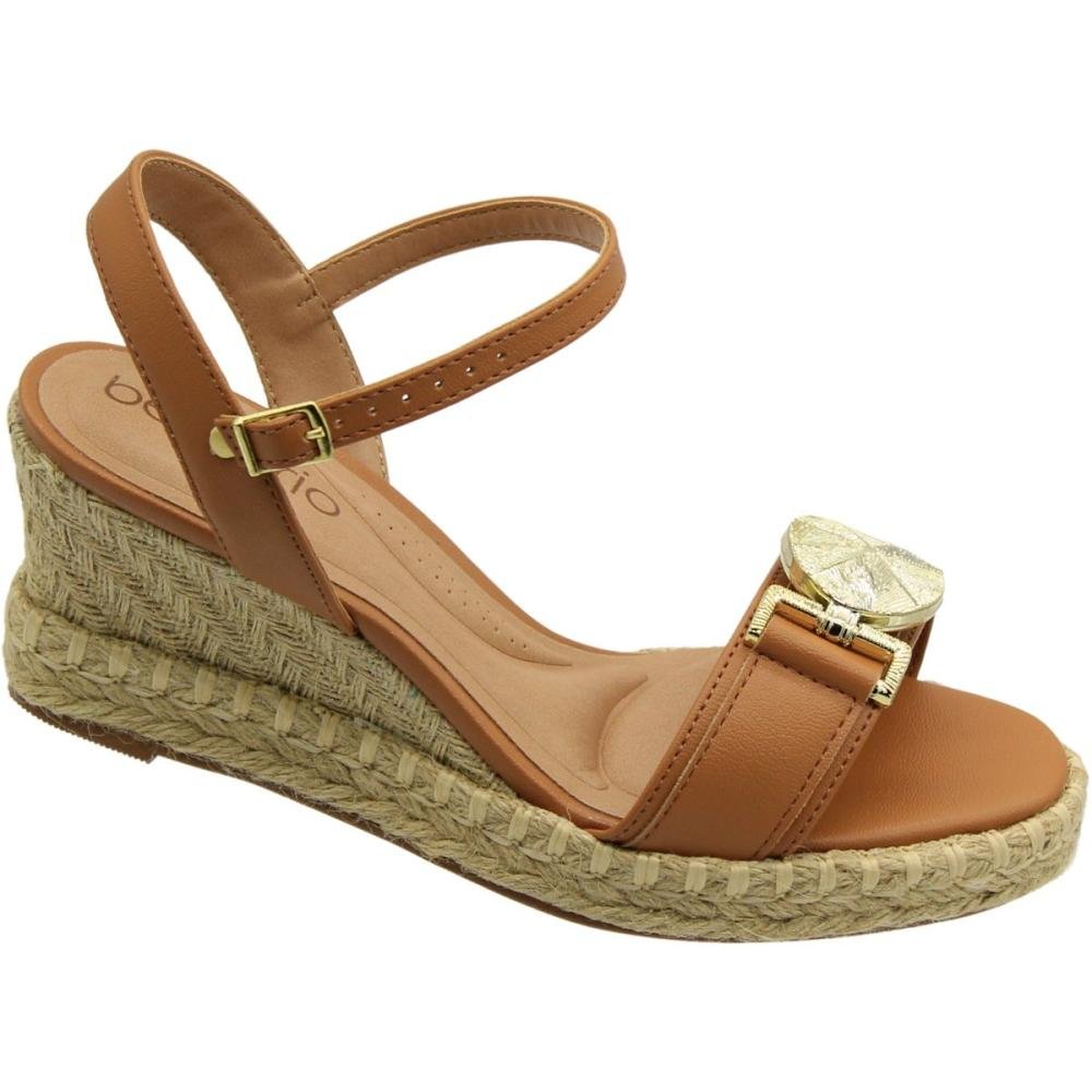 Sandália Salto Tramado Beira Rio Adorno De Medalhão Feminina Marrom 3