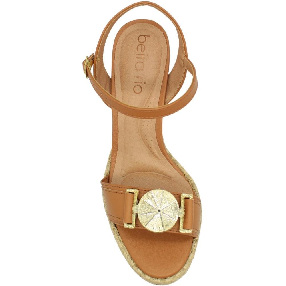 Sandália Salto Tramado Beira Rio Adorno De Medalhão Feminina Marrom 4