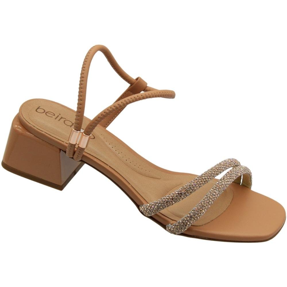 Sandália Salto Bloco Beira Rio Tiras Em Strass Brilhante Feminina Marrom 3