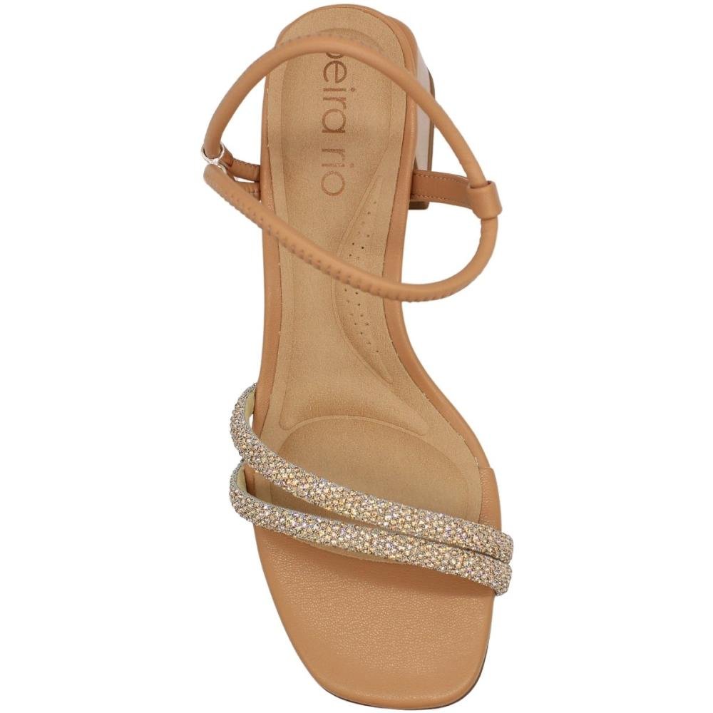 Sandália Salto Bloco Beira Rio Tiras Em Strass Brilhante Feminina Marrom 4