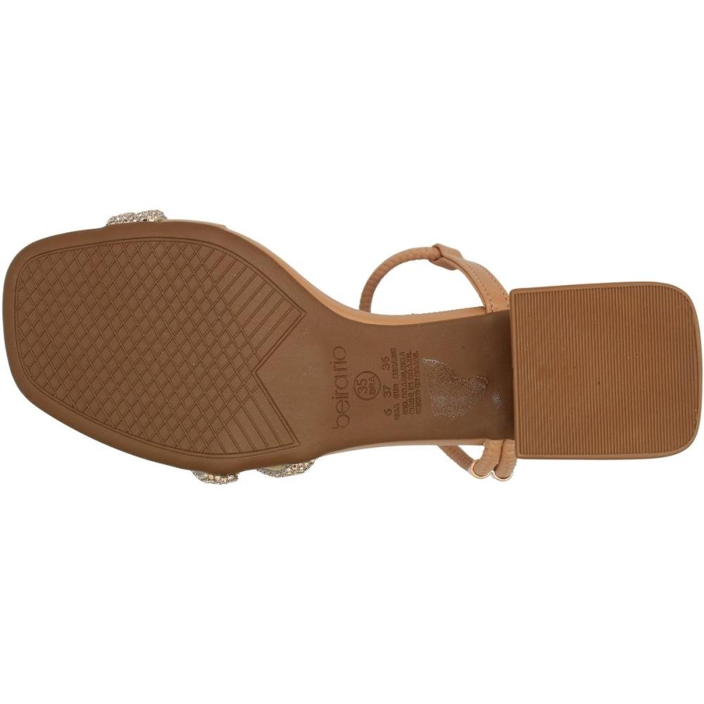 Sandália Salto Bloco Beira Rio Tiras Em Strass Brilhante Feminina Marrom 5