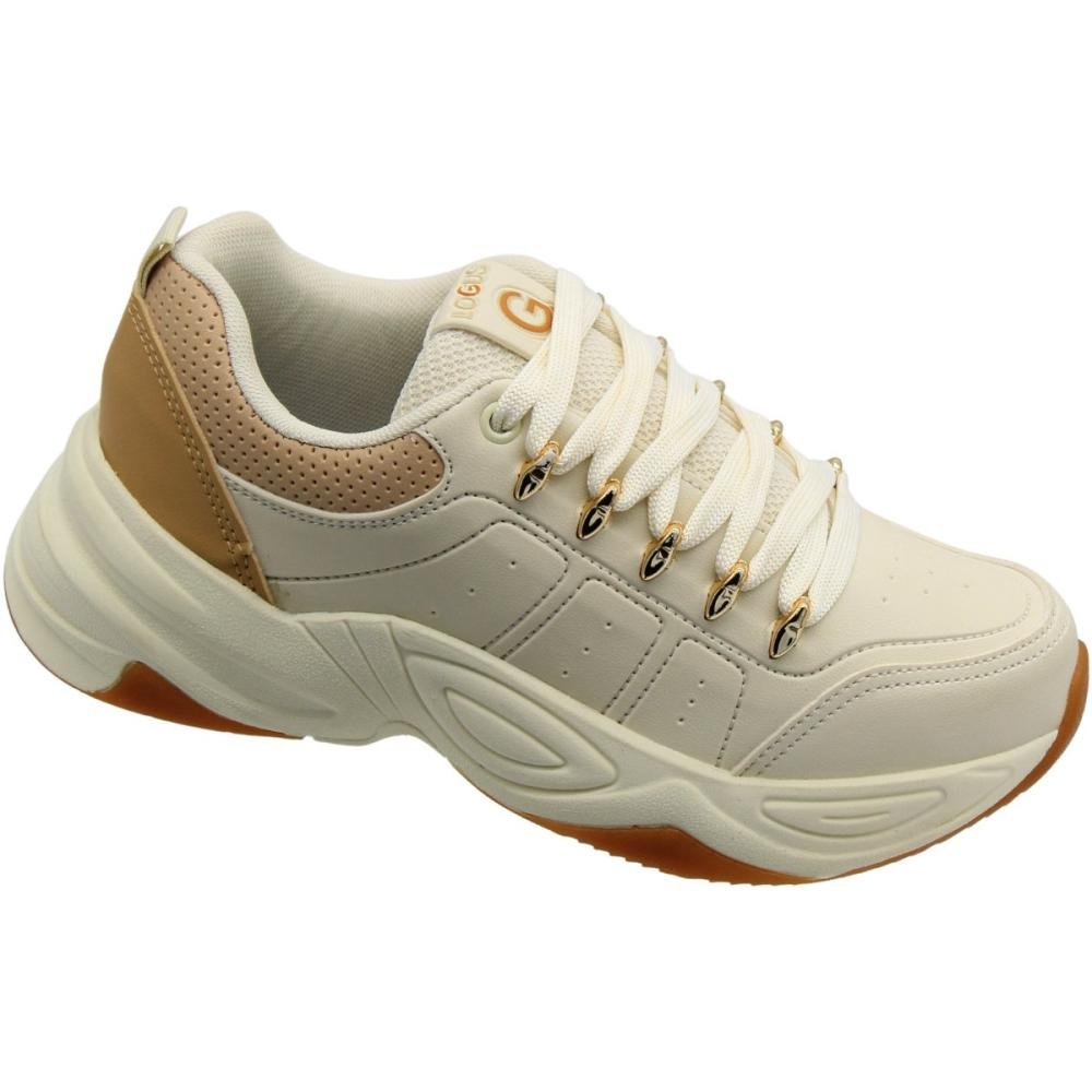 Tênis Casual Chunky Logus Atacadores Metalizados Feminino Branco 3