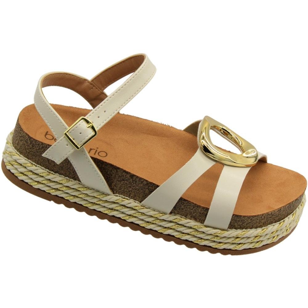 Sandália Plataforma Beira Rio Decoração Metalizada Feminina Branco 3