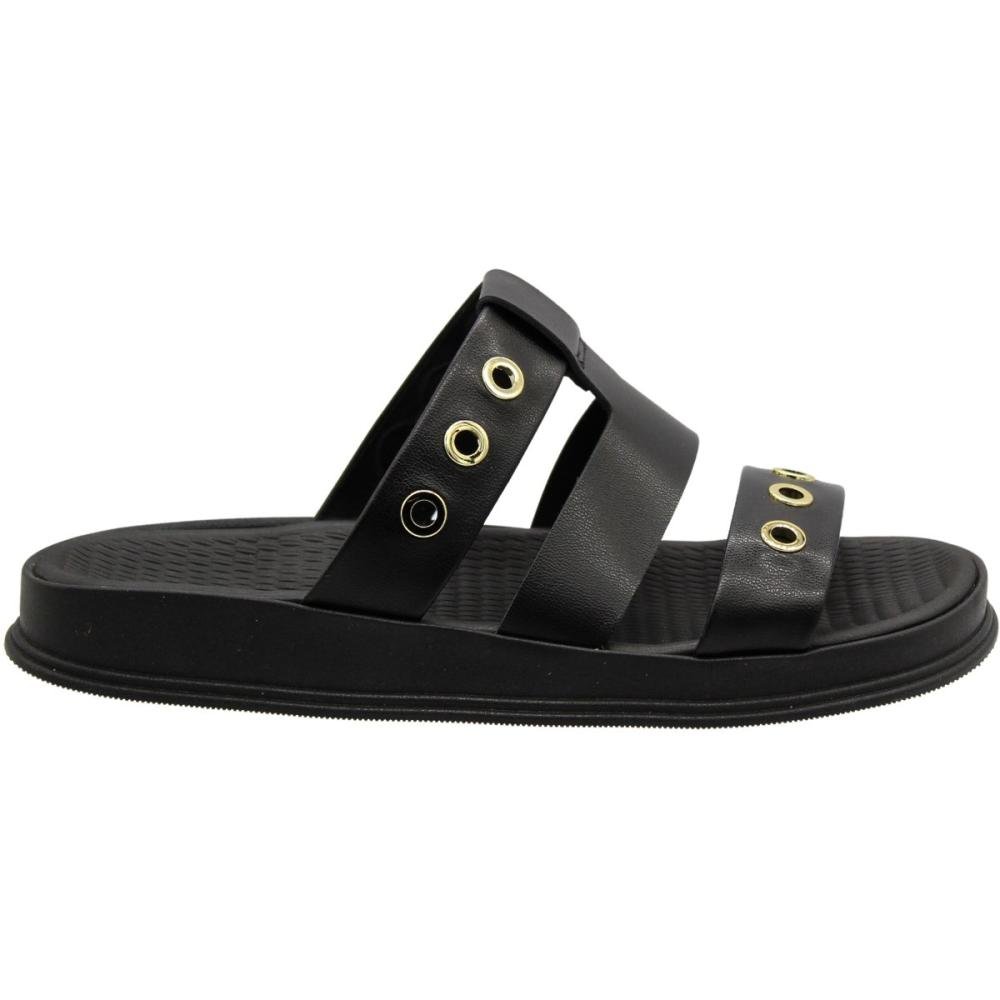 Tamanco Rasteiro Moleca Tiras Com Aplique De Ilhós Feminina