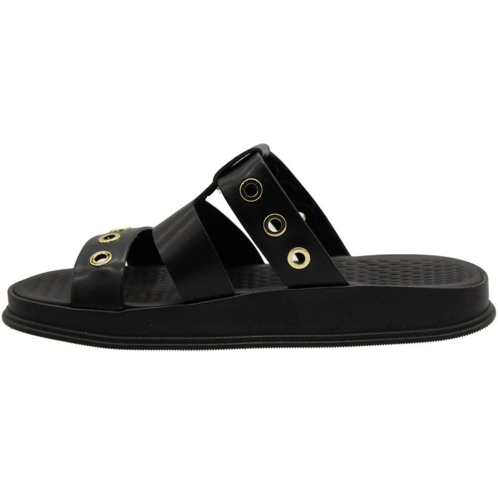 Tamanco Rasteiro Moleca Tiras Com Aplique De Ilhós Feminina Preto 2