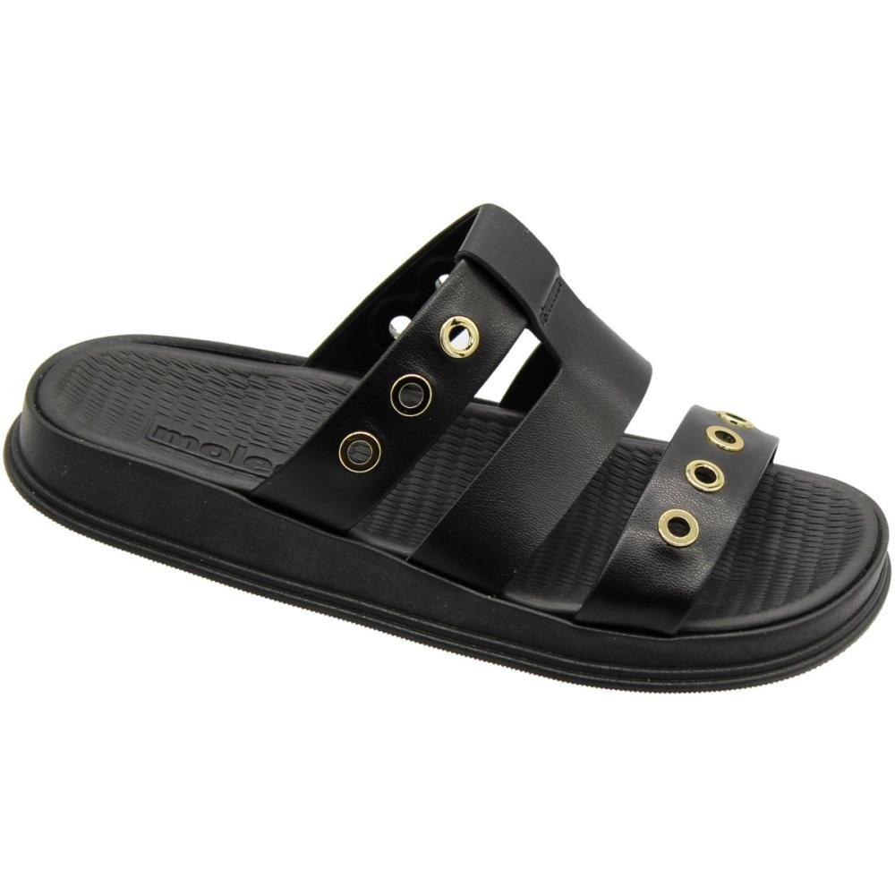 Tamanco Rasteiro Moleca Tiras Com Aplique De Ilhós Feminina Preto 3