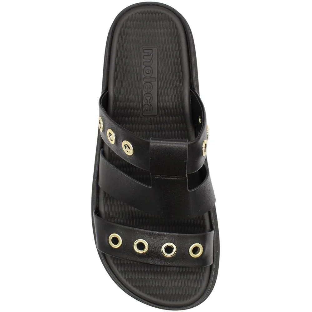 Tamanco Rasteiro Moleca Tiras Com Aplique De Ilhós Feminina Preto 4