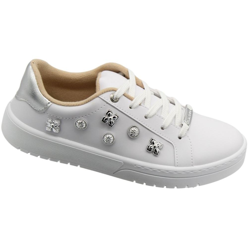 Tênis Casual Moleca Aplique Metalizados Macio Feminino Branco 3
