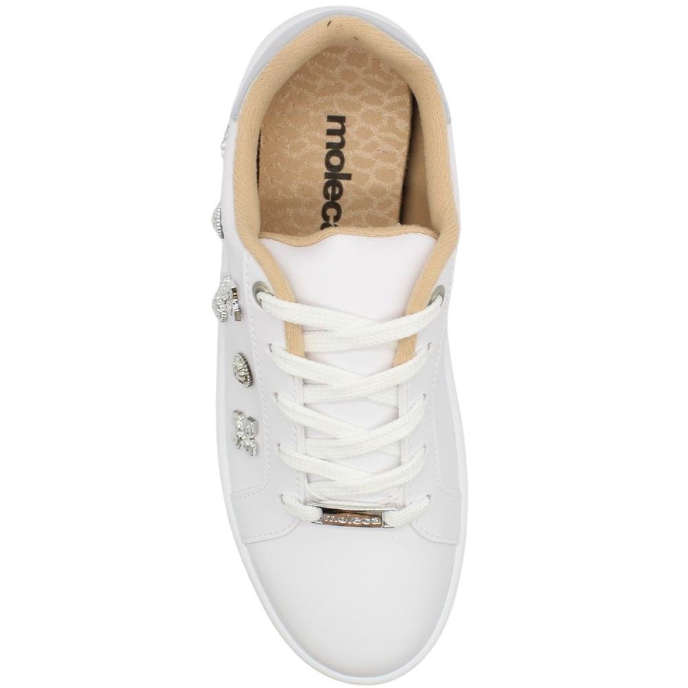 Tênis Casual Moleca Aplique Metalizados Macio Feminino Branco 4