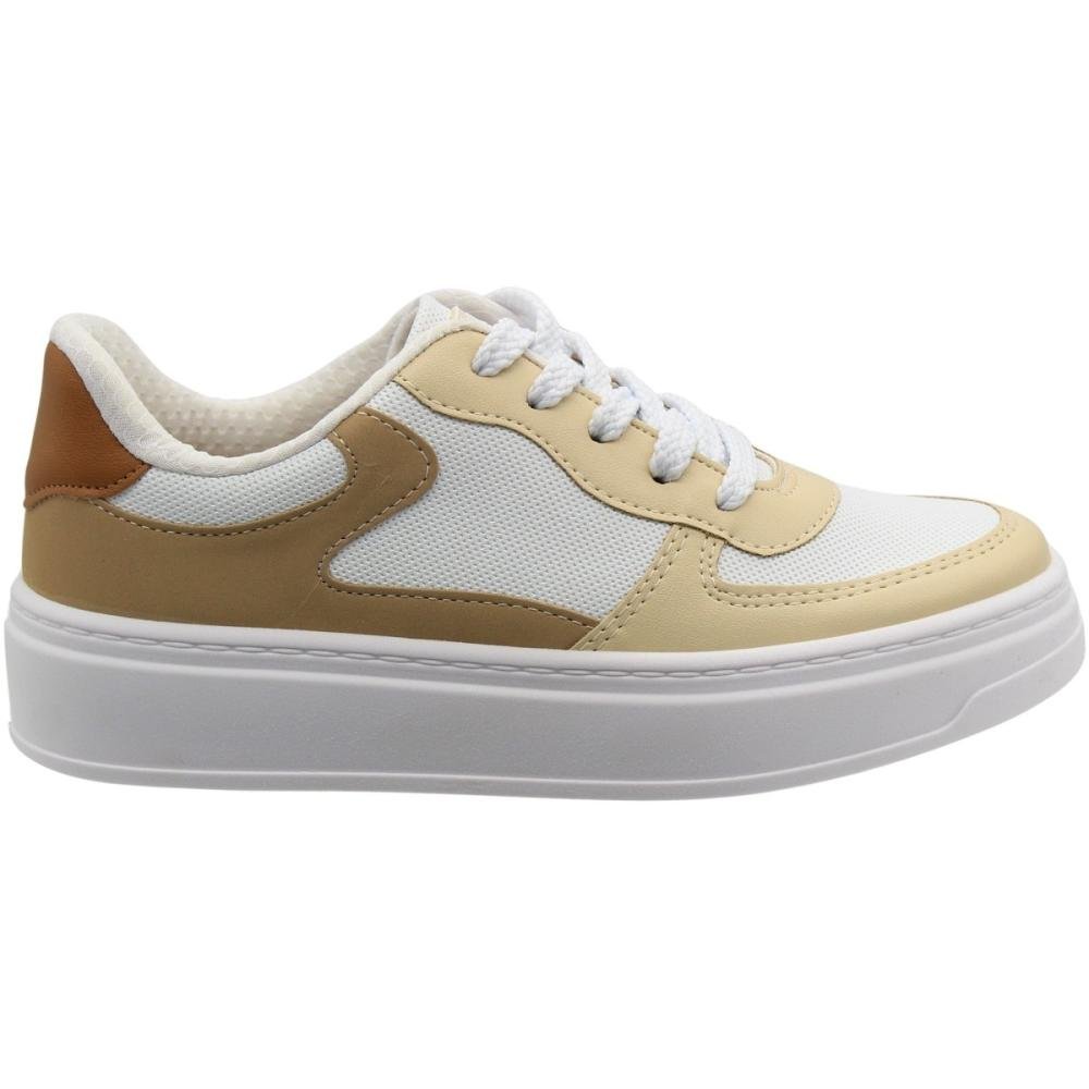 Tênis Plataforma Casual Beira Rio Texturizado Feminino Branco/Bege 1