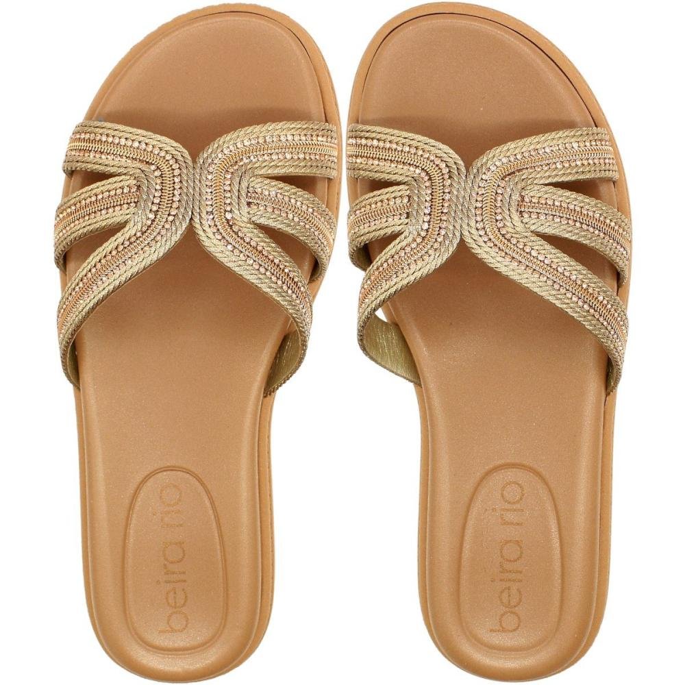 Tamanco Slide Beira Rio Tiras Transversais Strass Feminino