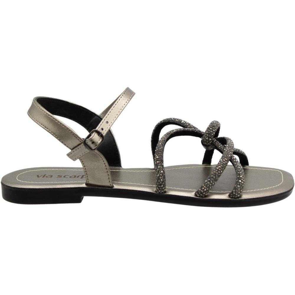 Sandália Rasteira Via Scarpa Fivela Tiras com Strass Feminina