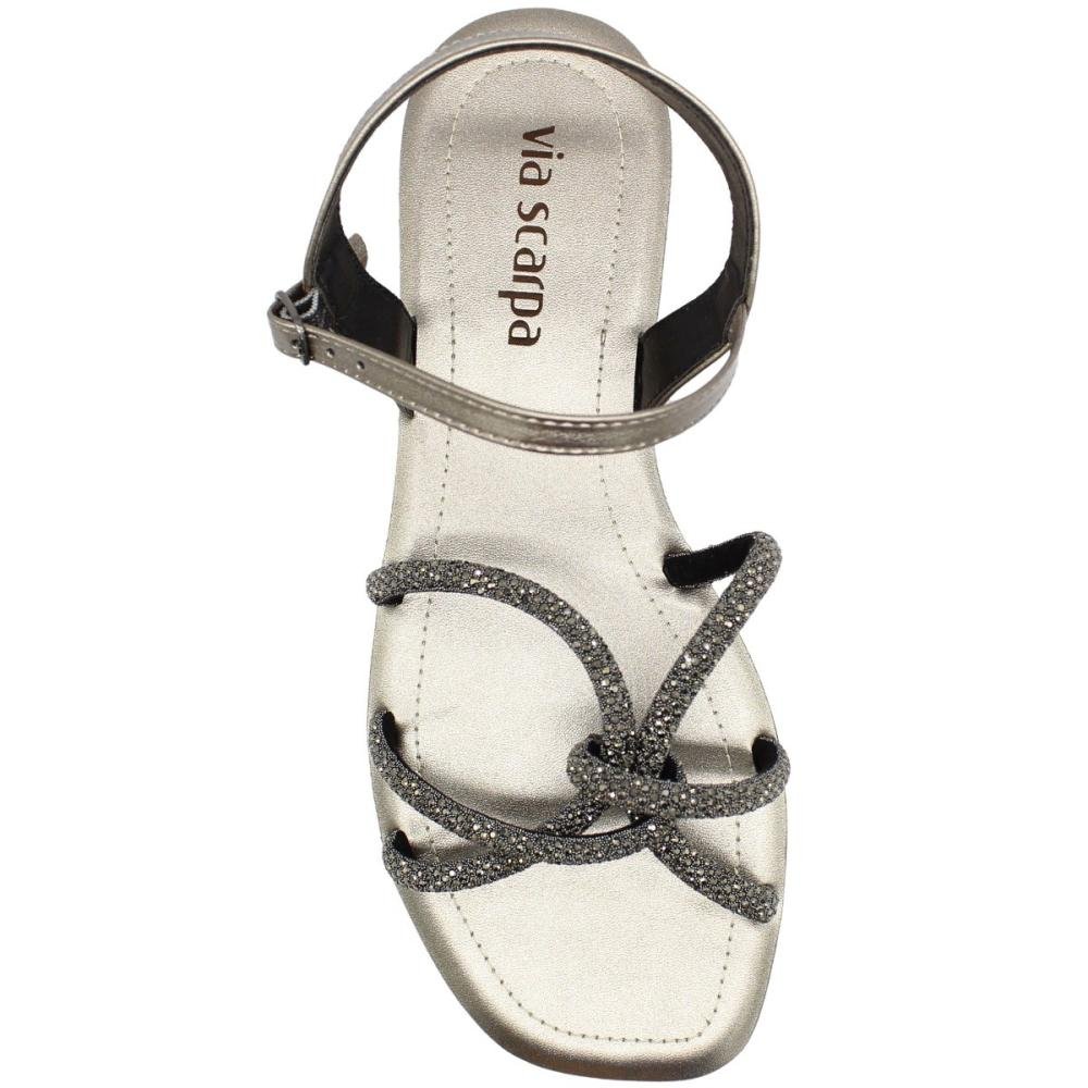 Sandália Rasteira Via Scarpa Fivela Tiras com Strass Feminina Prata 4
