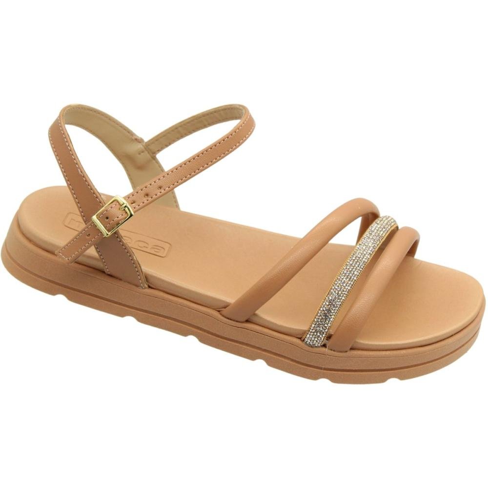 Sandália Plataforma Moleca Tira Strass Cintilante Feminina Bege 3