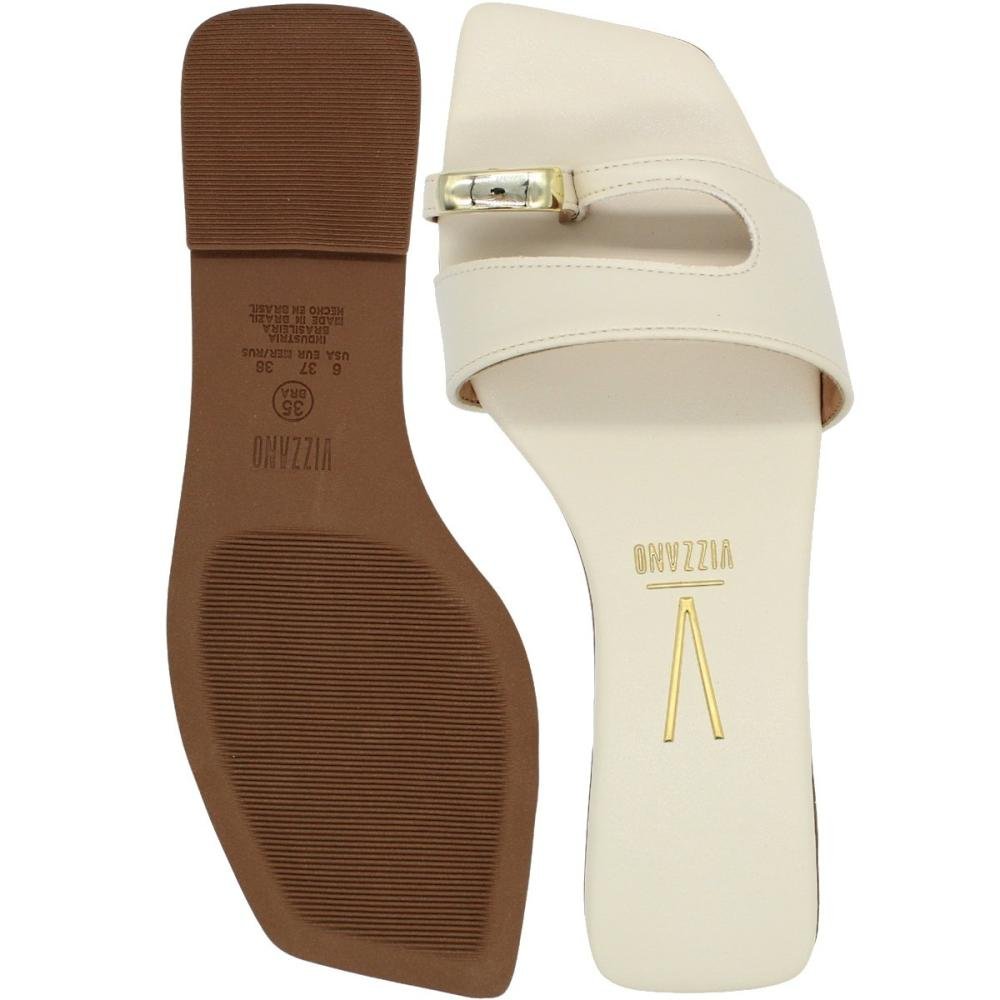 Tamanco Rasteiro Vizzano Napa Garda Aplique Dourado Feminino Branco 3