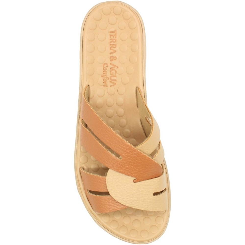 Tamanco Slide Terra E Água Comfort Tiras Cruzadas Feminino Bege 4