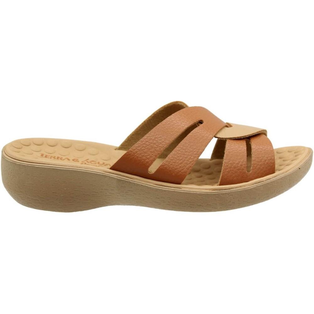 Tamanco Slide Terra E Água Comfort Tiras Cruzadas Feminino Bege