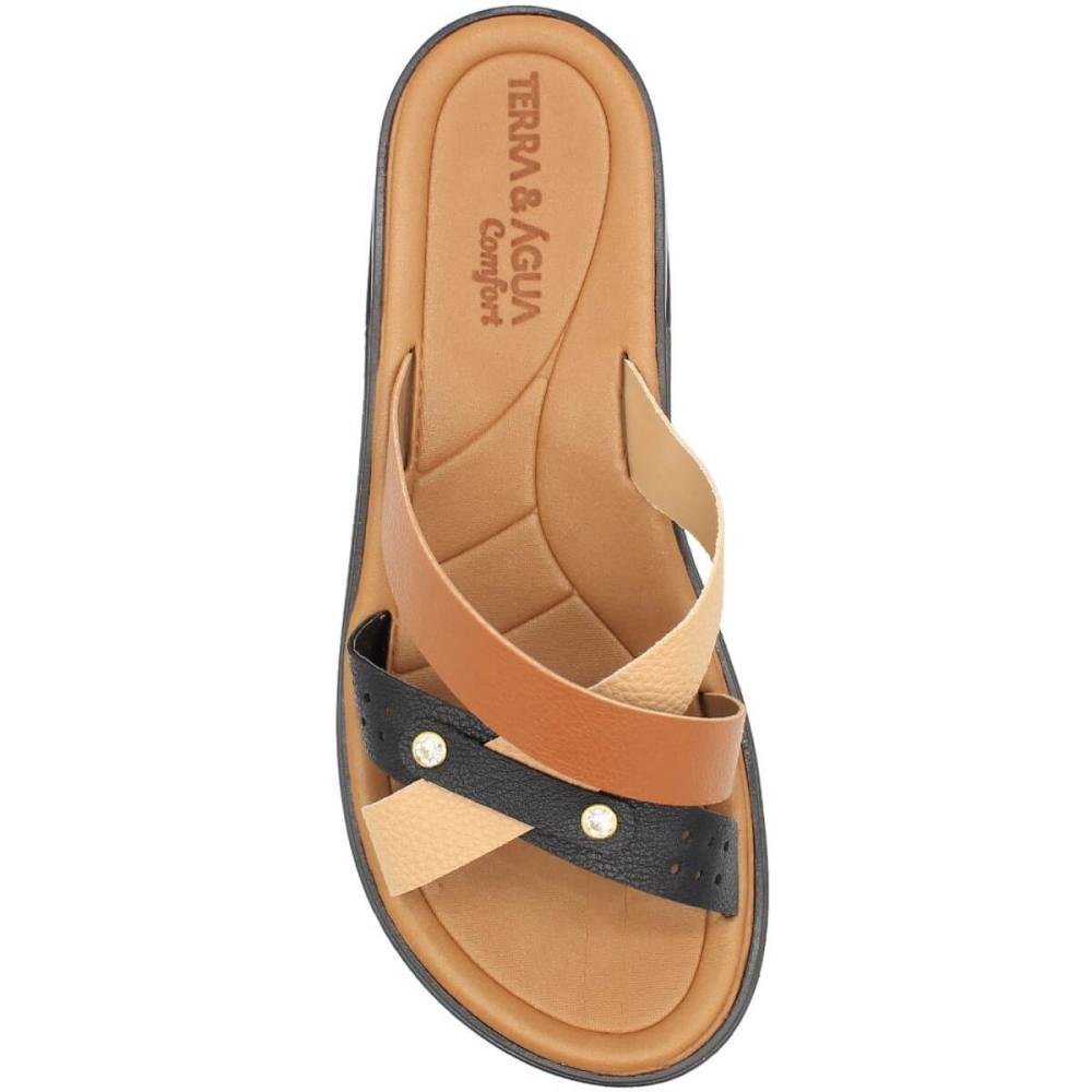 Tamanco Terra E Água Comfort Tiras Texturizadas Aplique Feminino Preto/Marrom 4