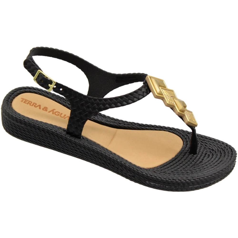 Sandália Terra E Água Tramada Aplique Geométrico Feminino Preto 3