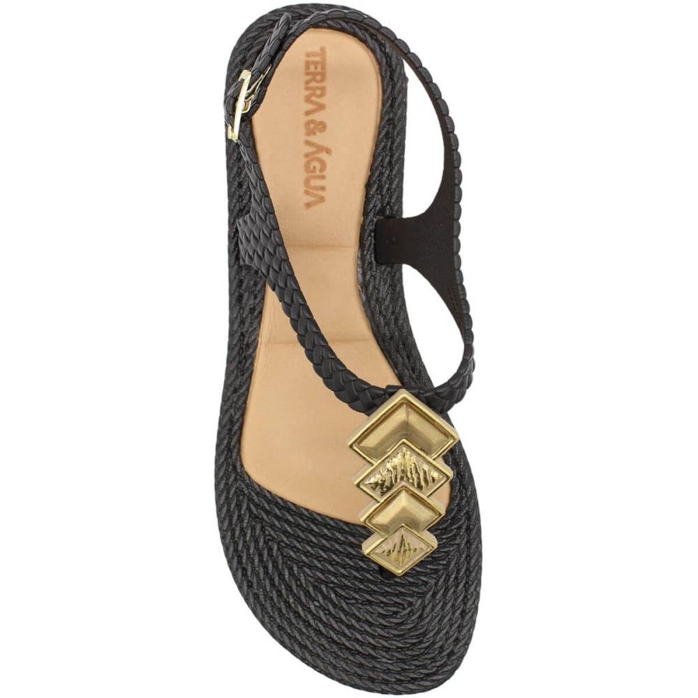 Sandália Terra E Água Tramada Aplique Geométrico Feminino Preto 4