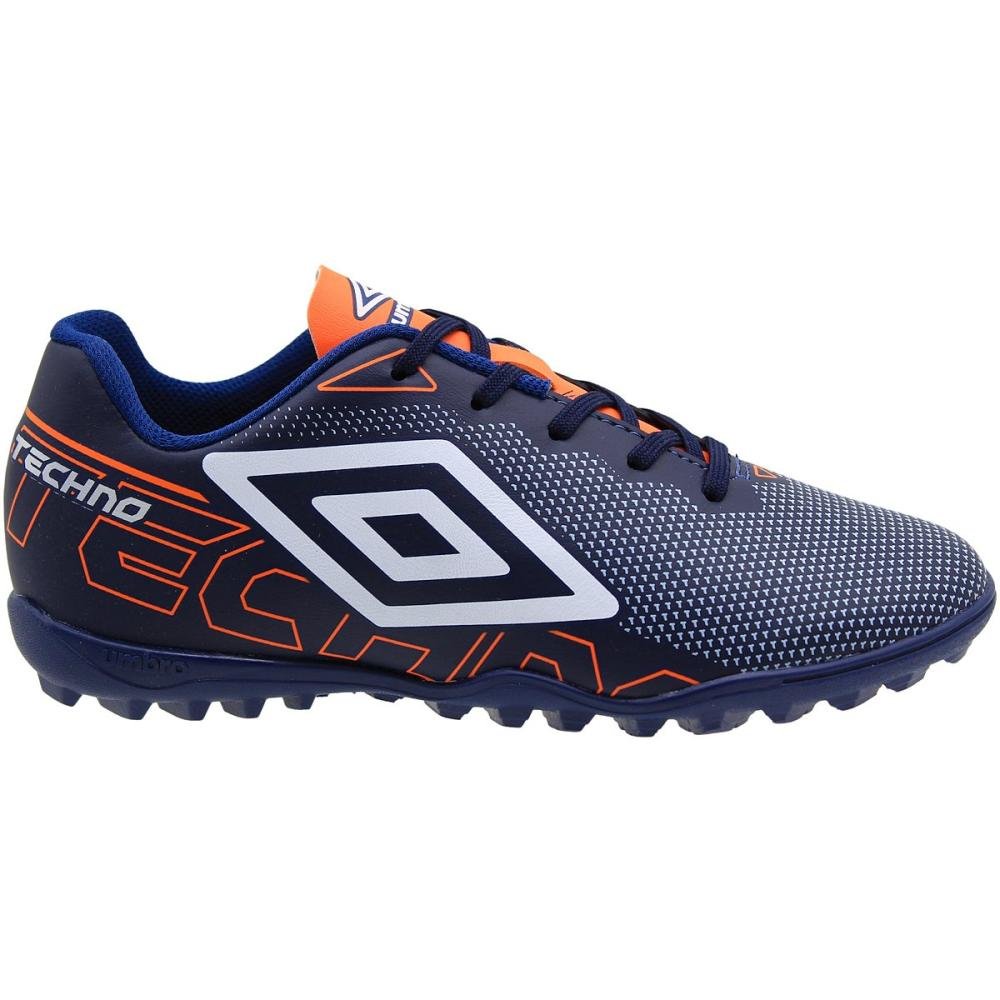 Chuteira Infantil Umbro Techno JR Society Menino Azul/Laranja 2