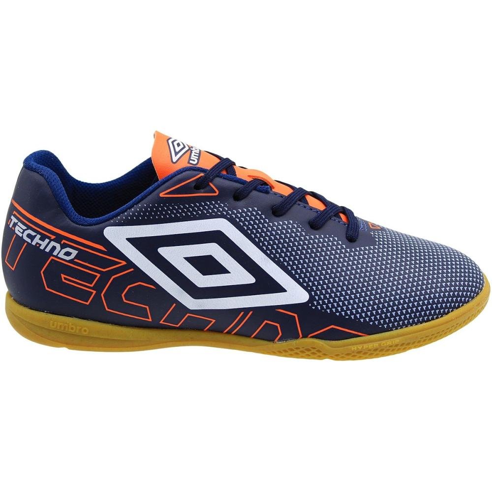 Chuteira Infantil Umbro Techno JR Futsal Indoor Menino Azul/Laranja 2