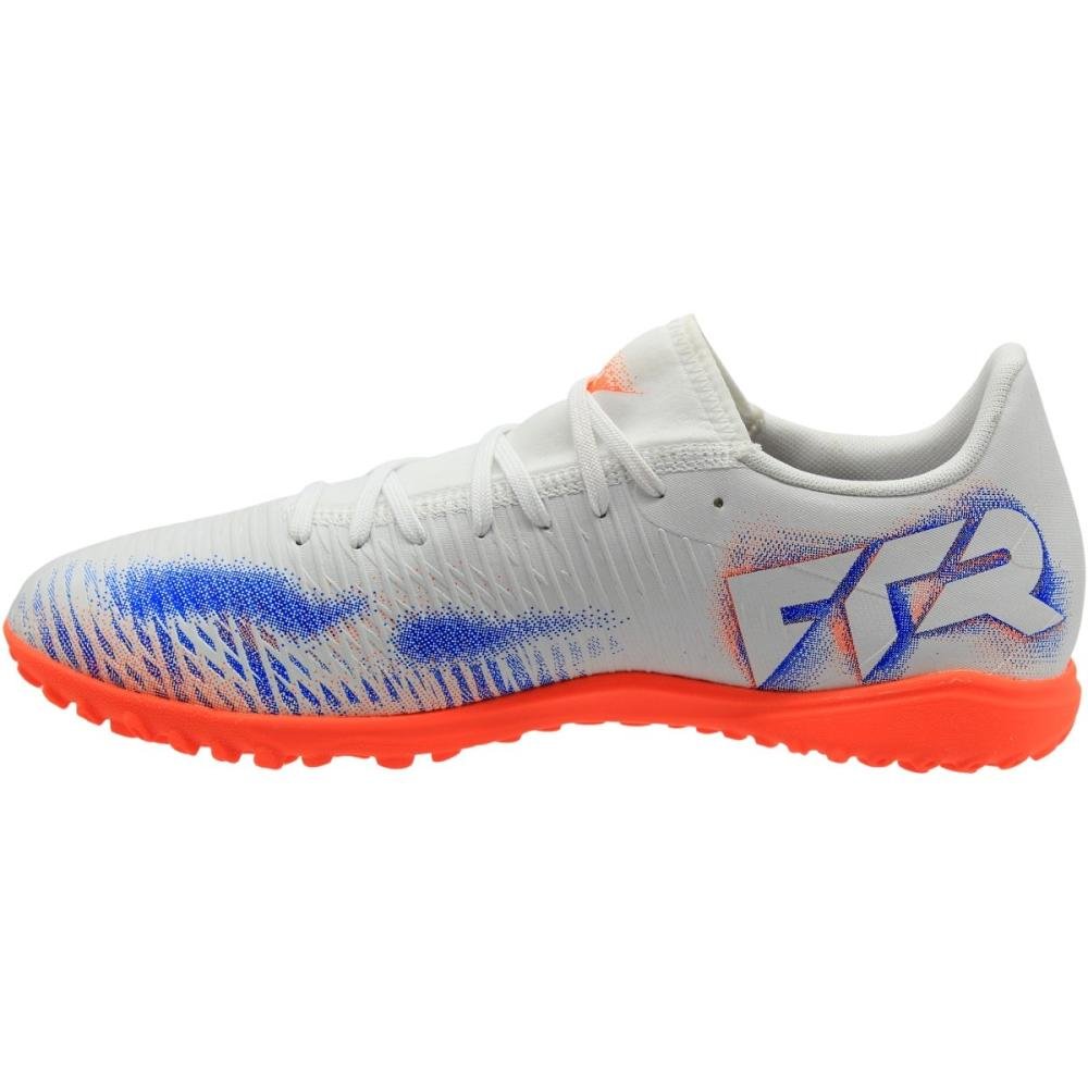 Chuteira Society Puma Future 8 Play Masculina Branco/Laranja/Azul 2