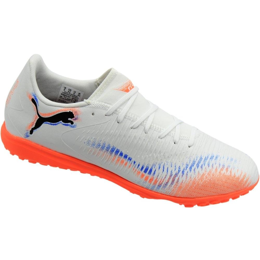 Chuteira Society Puma Future 8 Play Masculina Branco/Laranja/Azul 3