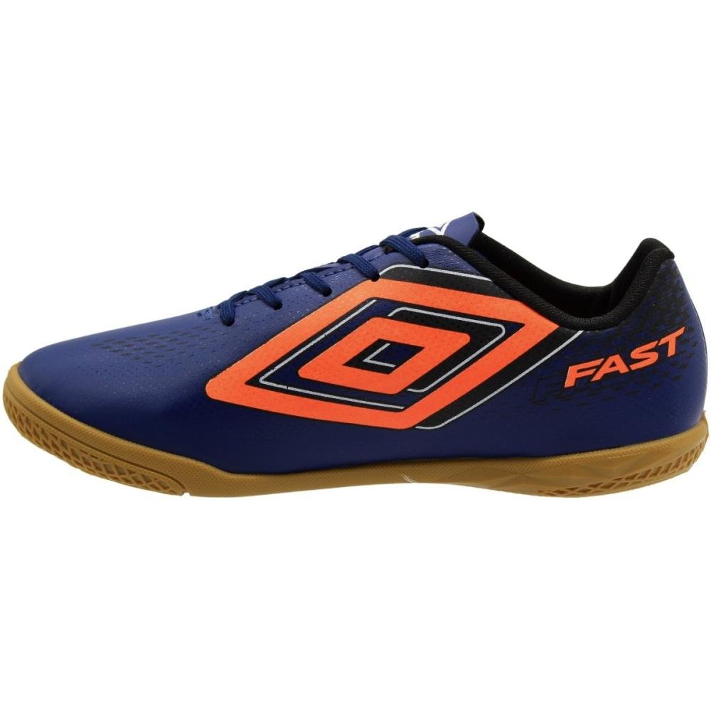 Chuteira Futsal Infantil Umbro Fast II Macia Menino Azul/Laranja 2
