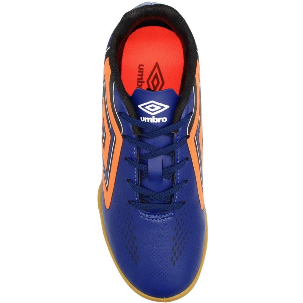 Chuteira Futsal Infantil Umbro Fast II Macia Menino Azul/Laranja 4